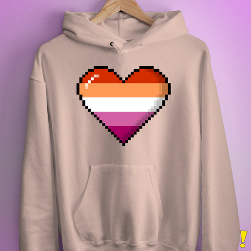 Lesbian Pride 8-Bit Pixel Heart Hoodie - Light Pink